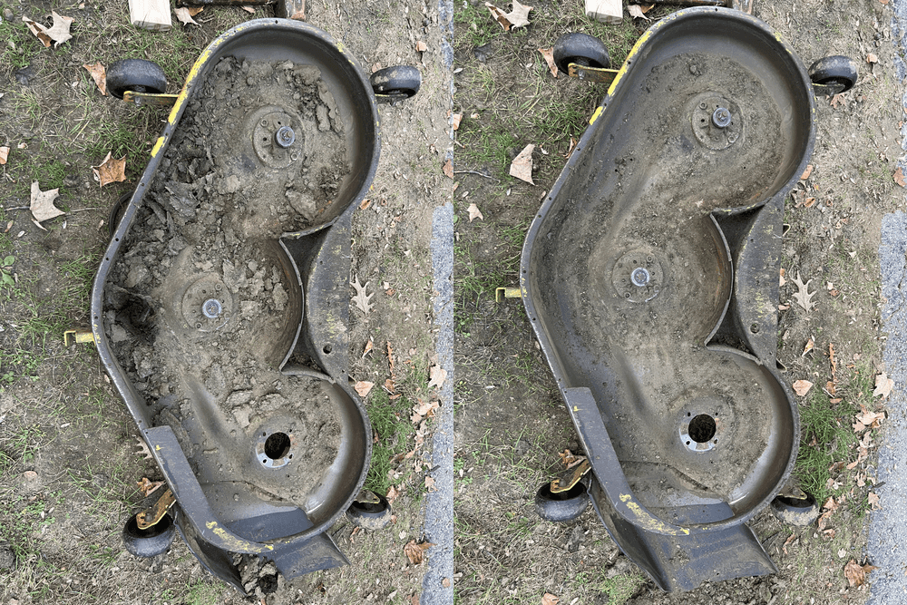 Before(ish) and after of the underside of the mower deck.