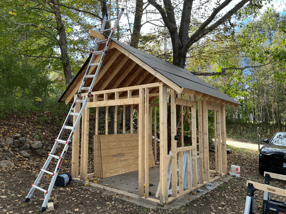 Sheathing and underlayment complete. We put the "roof" in waterproof.